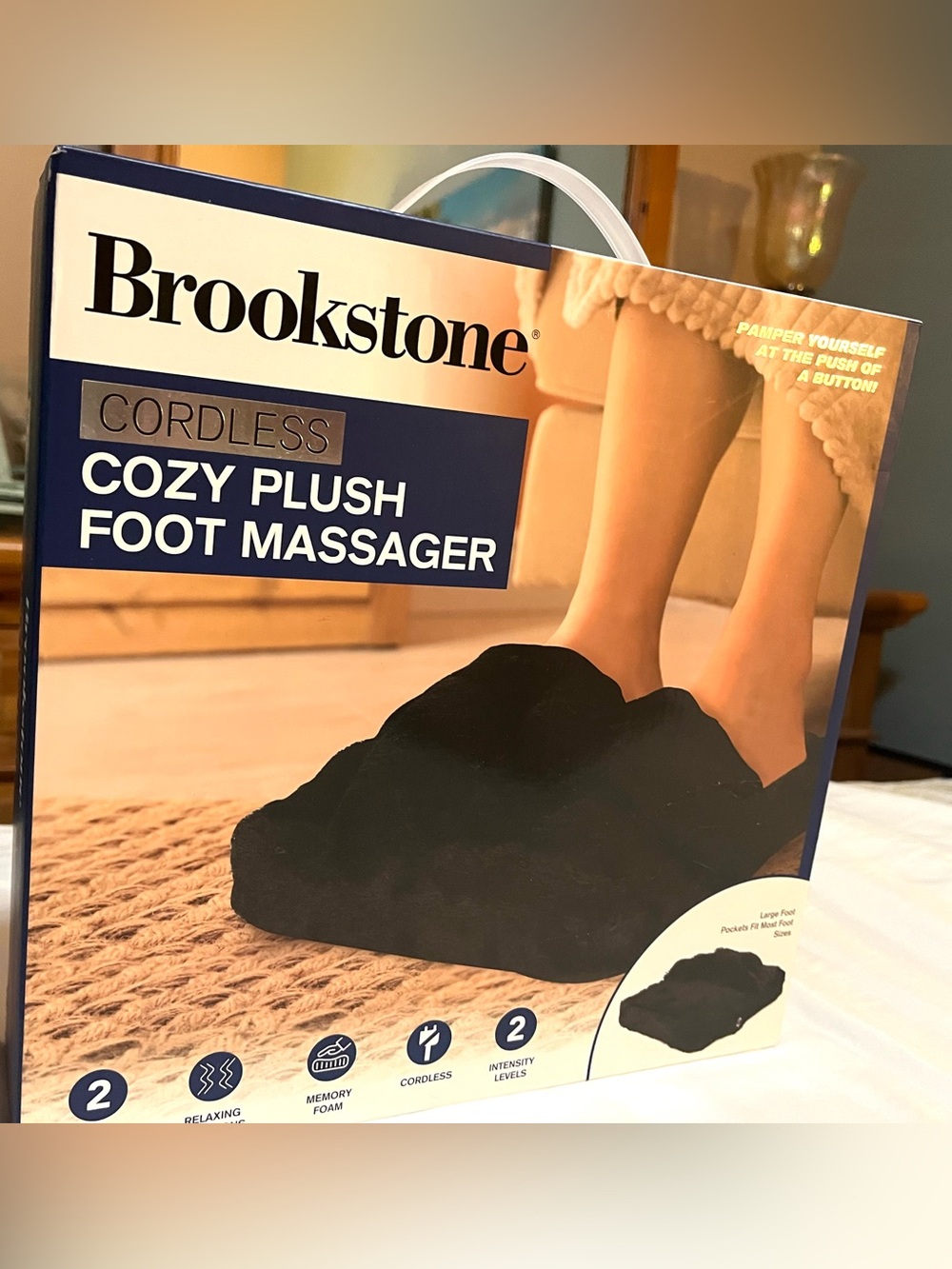Brookstone Black Cozy Plush Cordless Foot Massager